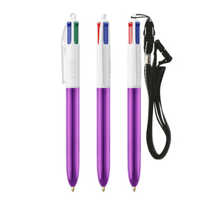 BIC® 4 Colours® Shine con laccetto personalizzata — Bianco/Metallic Purple