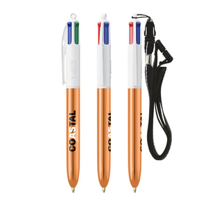 BIC® 4 Colours® Shine con laccetto personalizzata — Bianco - oro rosa (esempio di personalizzazione)