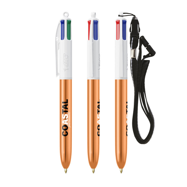 BIC® 4 Colours® Shine con laccetto personalizzata — Bianco - oro rosa (esempio di personalizzazione)