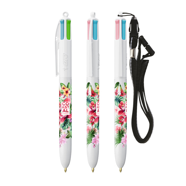 BIC® 4 Colours® Fashion con laccetto personalizzata — Bianco (esempio di personalizzazione)