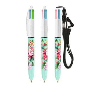 BIC® 4 Colours® Fashion con laccetto personalizzata — Bianco/Blu Chiaro (esempio di personalizzazione)