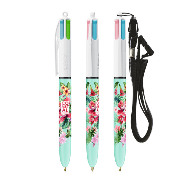 BIC® 4 Colours® Fashion con laccetto personalizzata — Bianco/Blu Chiaro (esempio di personalizzazione)
