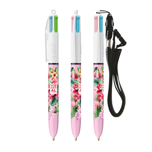 BIC® 4 Colours® Fashion con laccetto personalizzata — Bianco/Viola Pastello (esempio di personalizzazione)