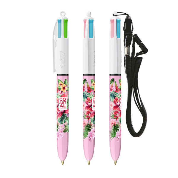BIC® 4 Colours® Fashion con laccetto personalizzata — Bianco/Viola Pastello (esempio di personalizzazione)