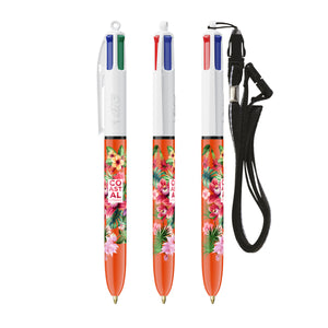 BIC® 4 Colours® Fine con laccetto personalizzata — Bianco/Arancio (esempio di personalizzazione)