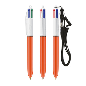 BIC® 4 Colours® Fine con laccetto personalizzata — Bianco/Arancio