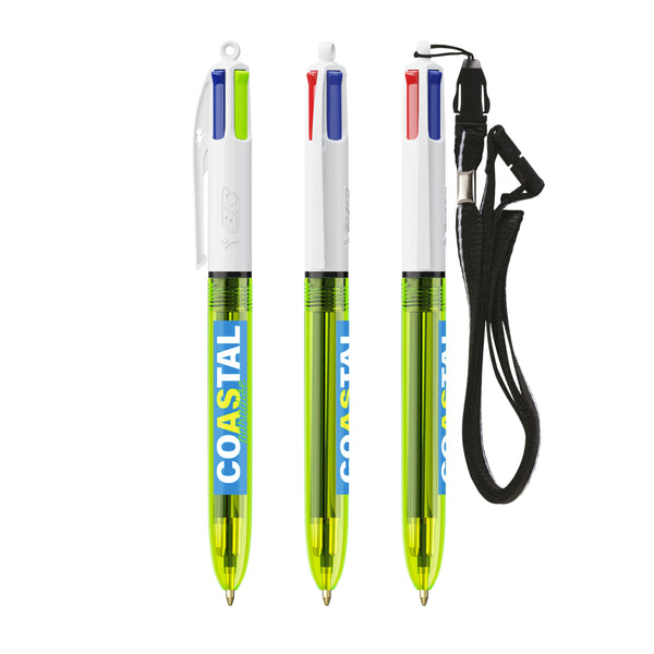 BIC® 4 Colours® Fluo con laccetto personalizzata — Clear Giallo (esempio di personalizzazione)