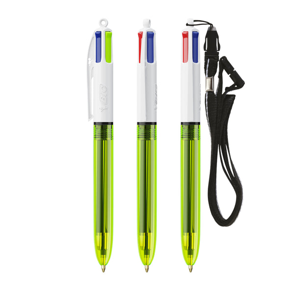 BIC® 4 Colours® Fluo con laccetto personalizzata — Clear Giallo