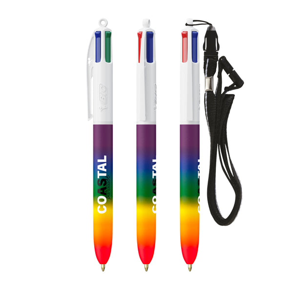 BIC® 4 Colours® Rainbow Decor con laccetto personalizzata — Bianco/Arcobaleno (esempio di personalizzazione)