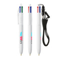 BIC® 4 Colours® ECO con laccetto personalizzata — Bianco Riciclato (esempio di personalizzazione)