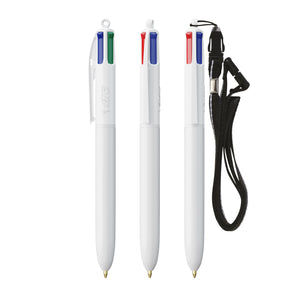 BIC® 4 Colours® ECO con laccetto personalizzata — Bianco Riciclato