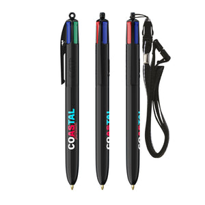 BIC® 4 Colours® ECO con laccetto personalizzata — Nero Riciclato (esempio di personalizzazione)