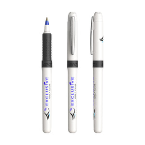 BIC® Grip Roller personalizzata — Bianco - Chrome - Inchiostro blu (esempio di personalizzazione)