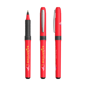 BIC® Grip Roller personalizzata — Rosso - cromo - inchiostro nero (esempio di personalizzazione)