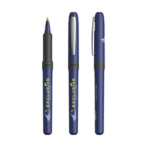 BIC® Grip Roller personalizzata — Navy Blue - Chrome - Black Ink / Inchiostro Nero (esempio di personalizzazione)