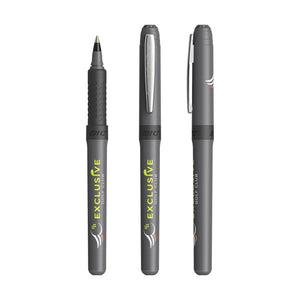 BIC® Grip Roller personalizzata — Grigio scuro - cromo - inchiostro nero (esempio di personalizzazione)