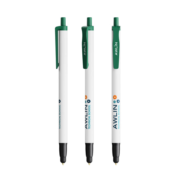 BIC® Clic Stic Stylus Ecolutions personalizzata — Verde Scuro Riciclato / Inchiostro Blu (esempio di personalizzazione)