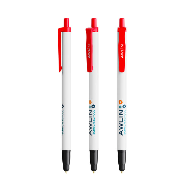 BIC® Clic Stic Stylus Ecolutions personalizzata — Rosso Riciclato / Inchiostro Blu (esempio di personalizzazione)