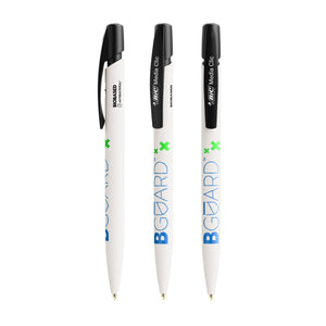 BIC® Media Clic BIO Based BGUARD™ antibatterica personalizzata — Bianco / Inchiostro Blu (esempio di personalizzazione)