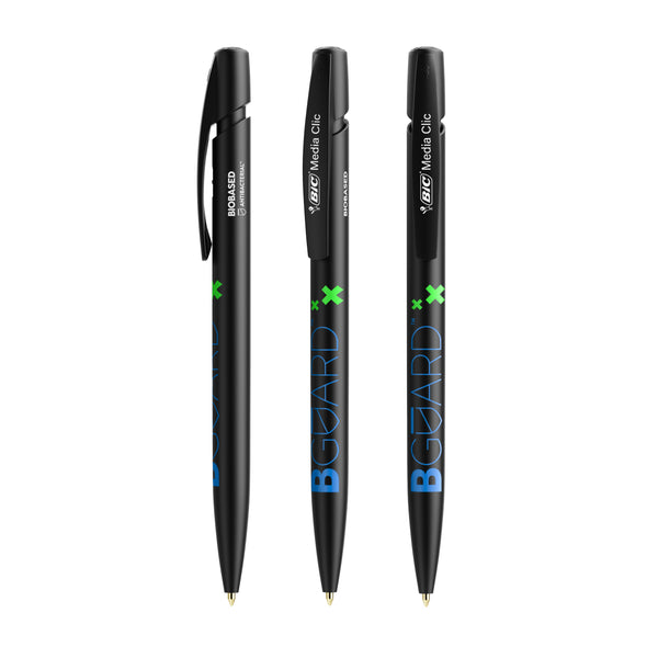 BIC® Media Clic BIO Based BGUARD™ antibatterica personalizzata — Nero / Inchiostro Blu (esempio di personalizzazione)