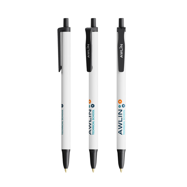 BIC® Clic Stic Ecolutions® personalizzata — Nero Riciclato / Inchiostro Blu (esempio di personalizzazione)
