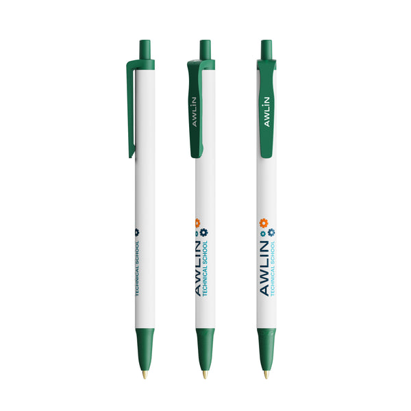 BIC® Clic Stic Ecolutions® personalizzata — Verde Scuro Riciclato / Inchiostro Blu (esempio di personalizzazione)