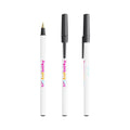 BIC® Round Stic® Ecolutions® personalizzata — Nero Riciclato / Inchiostro Blu (esempio di personalizzazione)