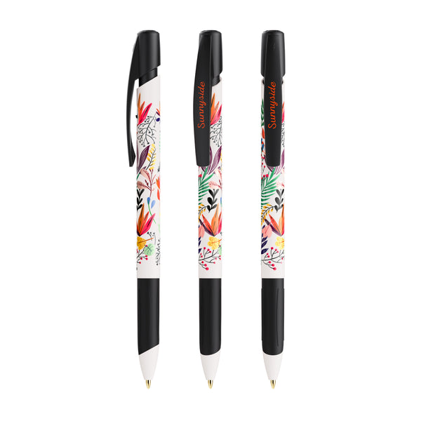 BIC® Media Clic Grip Ecolutions personalizzata — Bianco/Nero / Inchiostro Blu (esempio di personalizzazione)