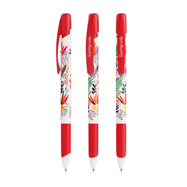 BIC® Media Clic Grip Ecolutions personalizzata — Bianco/Rosso / Inchiostro Blu (esempio di personalizzazione)