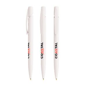 BIC® Media Clic Ecolutions® Plus personalizzata — Bianco Riciclato / Inchiostro Blu (esempio di personalizzazione)