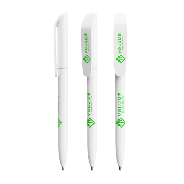 BIC® Super Clip Ecolutions® personalizzata — Bianco Riciclato / Inchiostro Blu (esempio di personalizzazione)