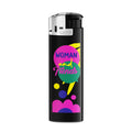 BIC® J38 Accendino con cappuccio cromato personalizzato — Corpo nero, base, forchetta / cofano cromatico (esempio di personalizzazione)