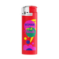 BIC® J38 Accendino con cappuccio cromato personalizzato — Corpo rosso - base rossa - forcella rossa - cofano cromatico (esempio di personalizzazione)