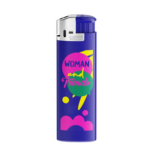 BIC® J38 Accendino con cappuccio cromato personalizzato — Corpo blu scuro - base - forcella - cofano cromatico (esempio di personalizzazione)