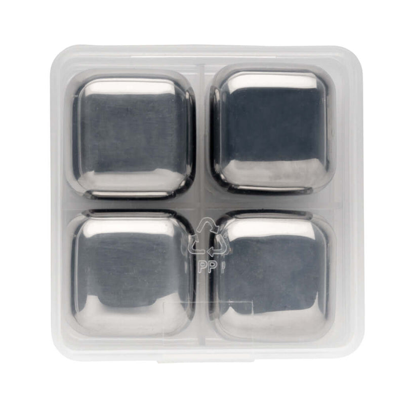 4 cubetti ghiaccio riutilizzabili in acciaio color argento - personalizzabile con logo