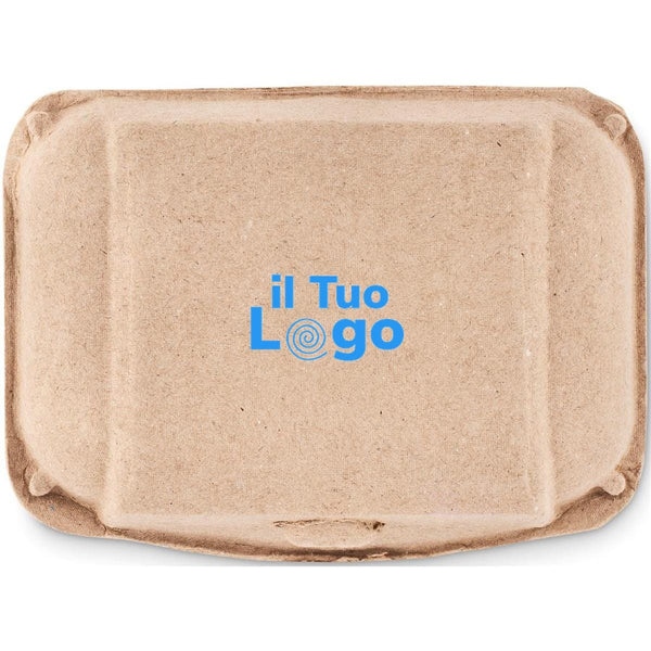 6 uova di gesso in scatola beige - personalizzabile con logo