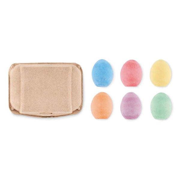 6 uova di gesso in scatola beige - personalizzabile con logo