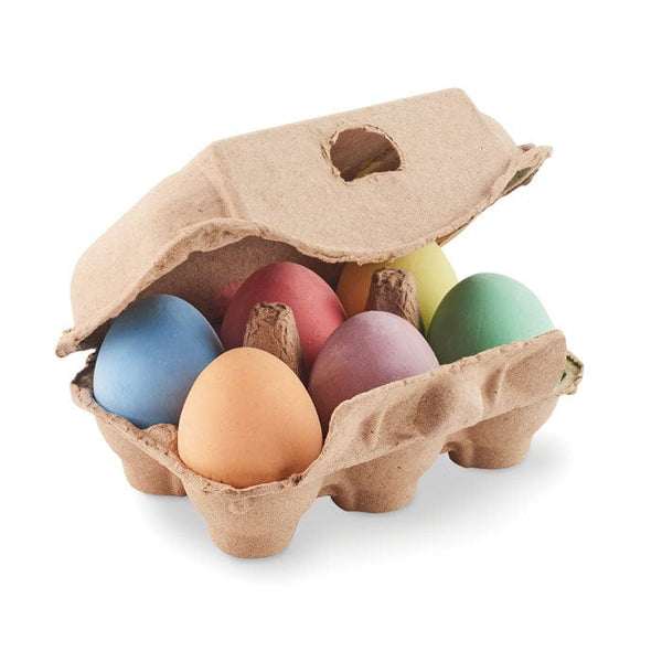 6 uova di gesso in scatola beige - personalizzabile con logo