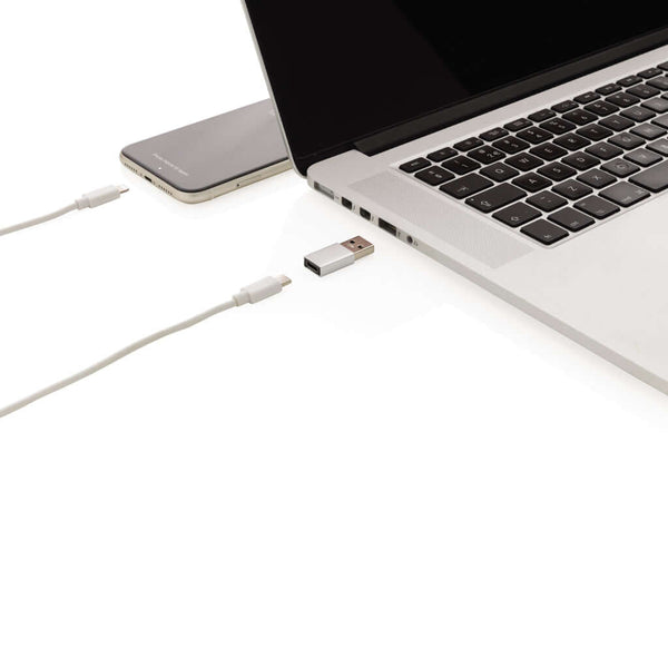 Adattatore da USB A a USB C color argento - personalizzabile con logo