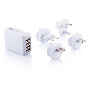 Adattatore da viaggio con quattro porte USB bianco - personalizzabile con logo