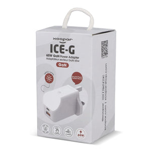 Adattatore di alimentazione Xoopar ICE-G 65W GaN con spina britannica - personalizzabile con logo