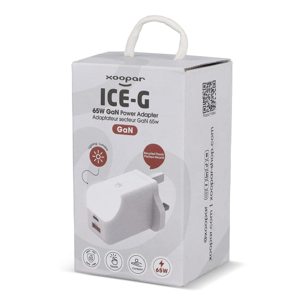 Adattatore di alimentazione Xoopar ICE-G 65W GaN con spina britannica - personalizzabile con logo