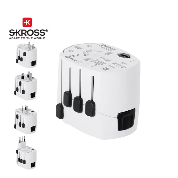 Adattatore Viaggio Universale Skross PRO 3-POLE bianco - personalizzabile con logo