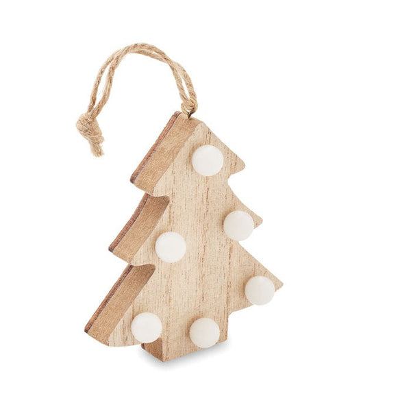 Albero di Natale in legno con luci beige - personalizzabile con logo