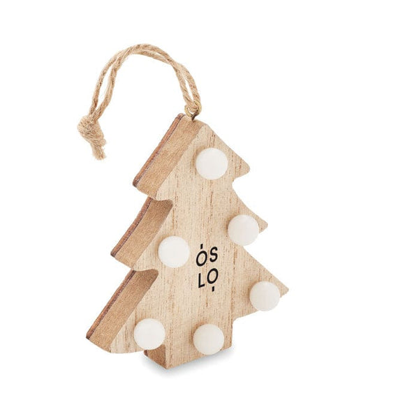 Albero di Natale in legno con luci beige - personalizzabile con logo