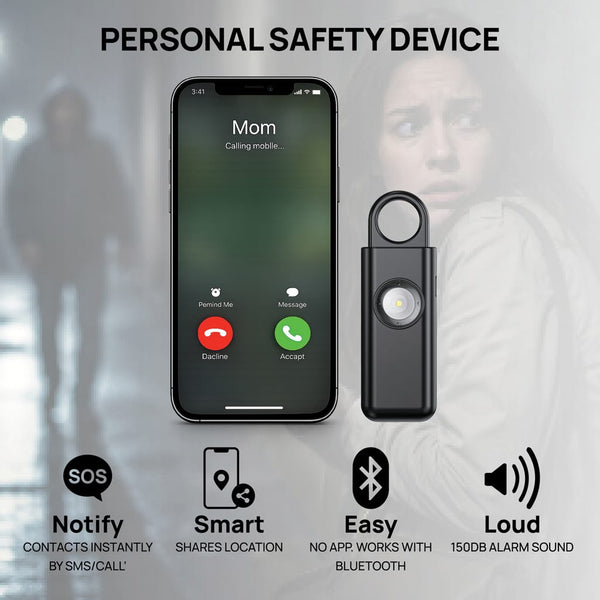 Allarme di emergenza ricaricabile Safio RCS con funzione SOS nero - personalizzabile con logo