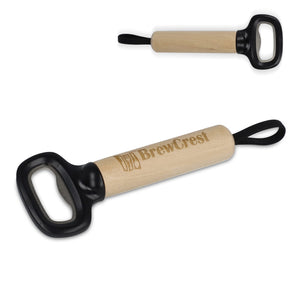 Apribottiglie con manico in legno e occhiello Nero - personalizzabile con logo