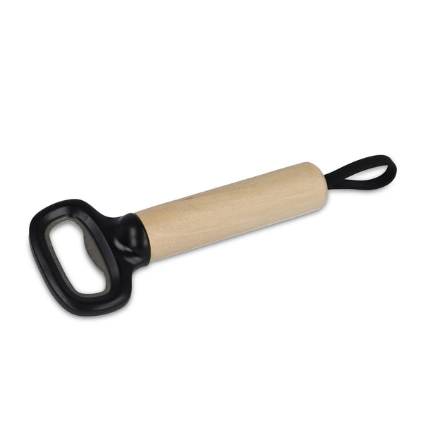 Apribottiglie con manico in legno e occhiello Nero - personalizzabile con logo