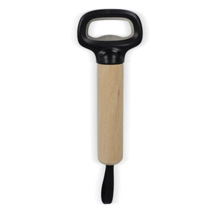 Apribottiglie con manico in legno e occhiello Nero - personalizzabile con logo