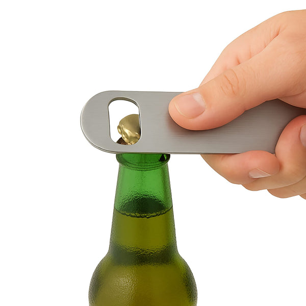 Apribottiglie in acciaio inox color argento - personalizzabile con logo